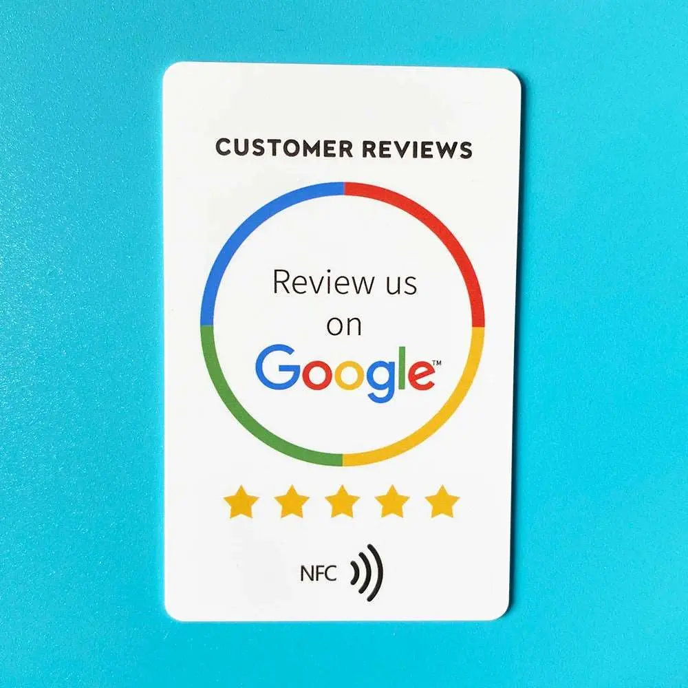 Bewerten Sie uns auf Google mit NFC-Karten für schnelle und einfache Bewertungen.