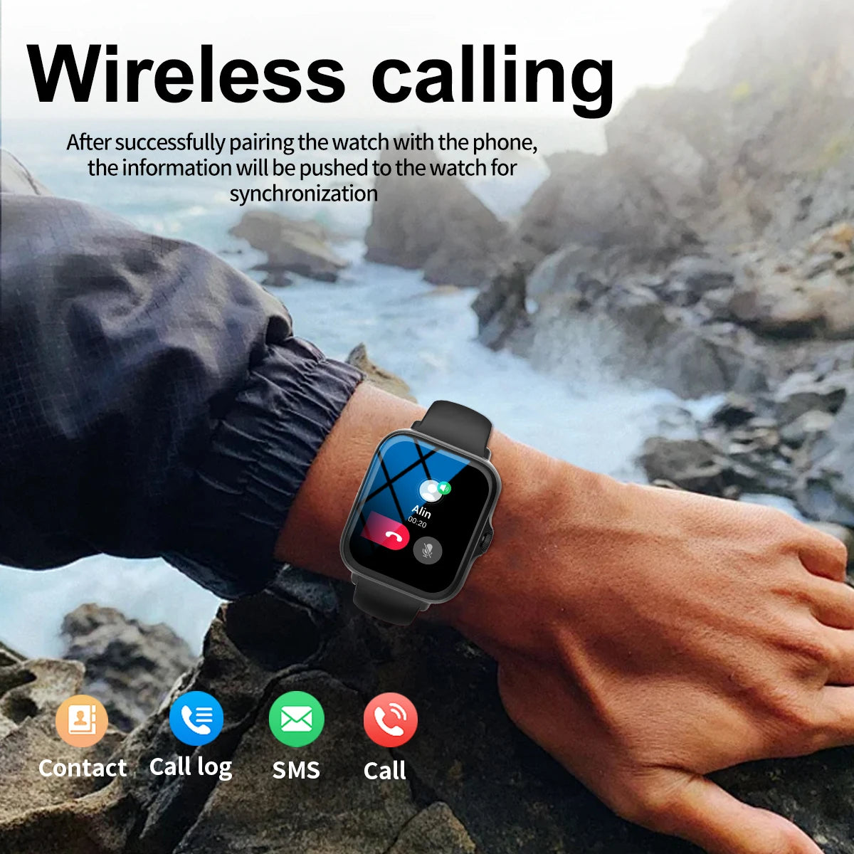 LOMAXFR Smartwatch – 1,99" Voll-Touchscreen, Anruf- & Nachrichtenfunktion, Musiksteuerung, kompatibel mit iPhone & Android