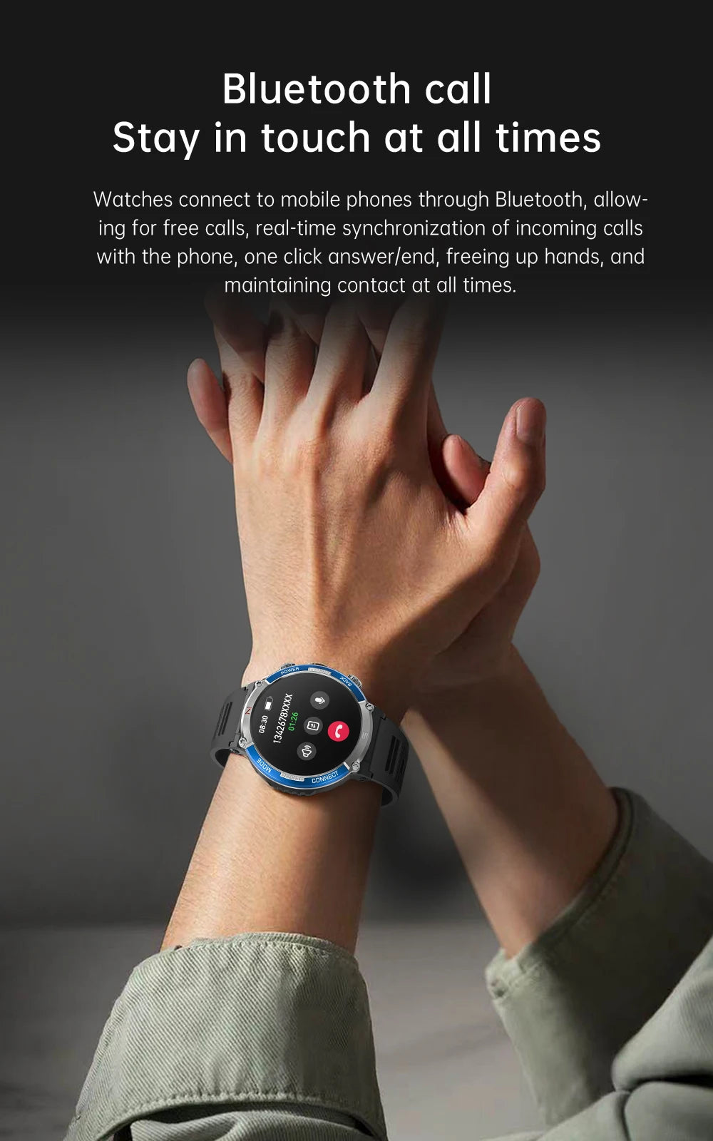 LIGE 2024 Outdoor Smartwatch for Men – Bluetooth Call, Compass, Fitness & Health Monitor, IP68 Waterproof, 1.52" IPS Display