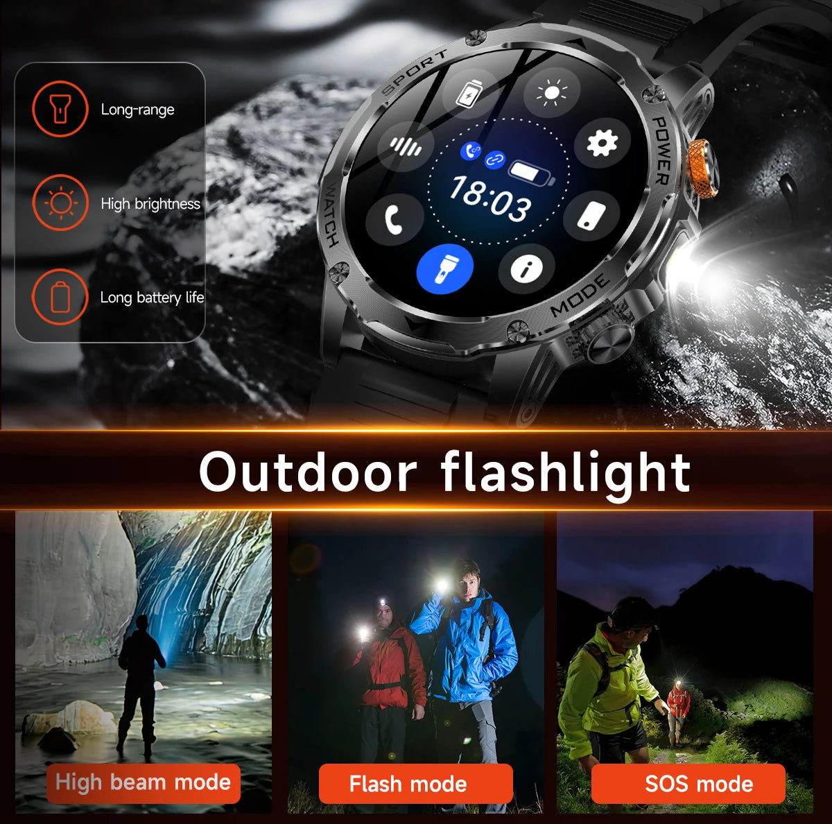 LIGE Smartwatch Men 2025 – 1000 mAh Battery, Outdoor, Bluetooth Call, Sports & Flashlight