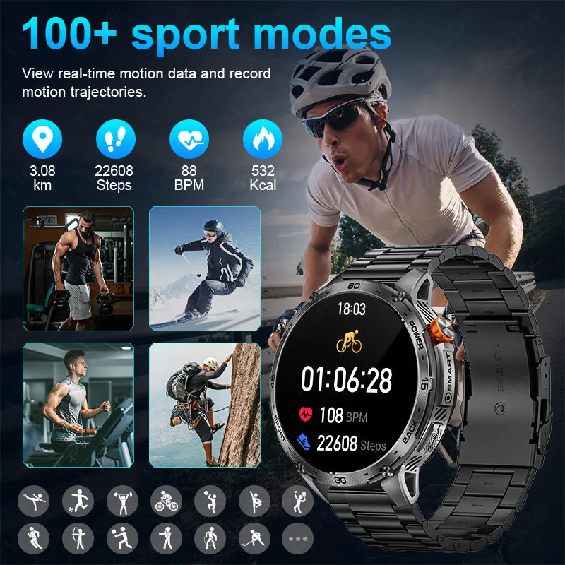 LIGE 2025 Militär Outdoor Smartwatch Herren – 1,75" AMOLED HD, 730 mAh Akku, Taschenlampe, 3ATM Wasserdicht | Taggytech