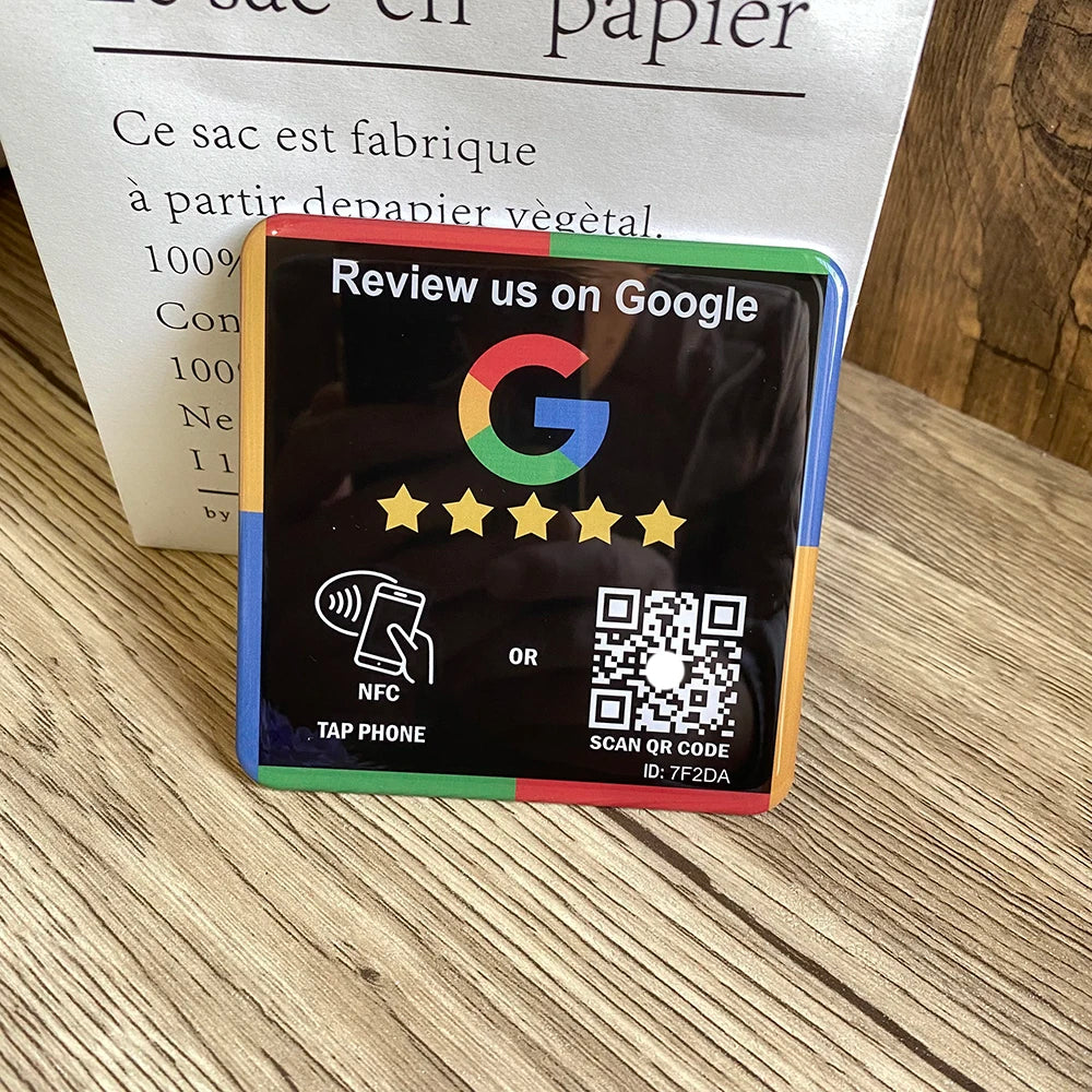 NFC Review Plaque with QR Code – 10 x 10 cm for Google, Instagram, Facebook & more | Taggytech