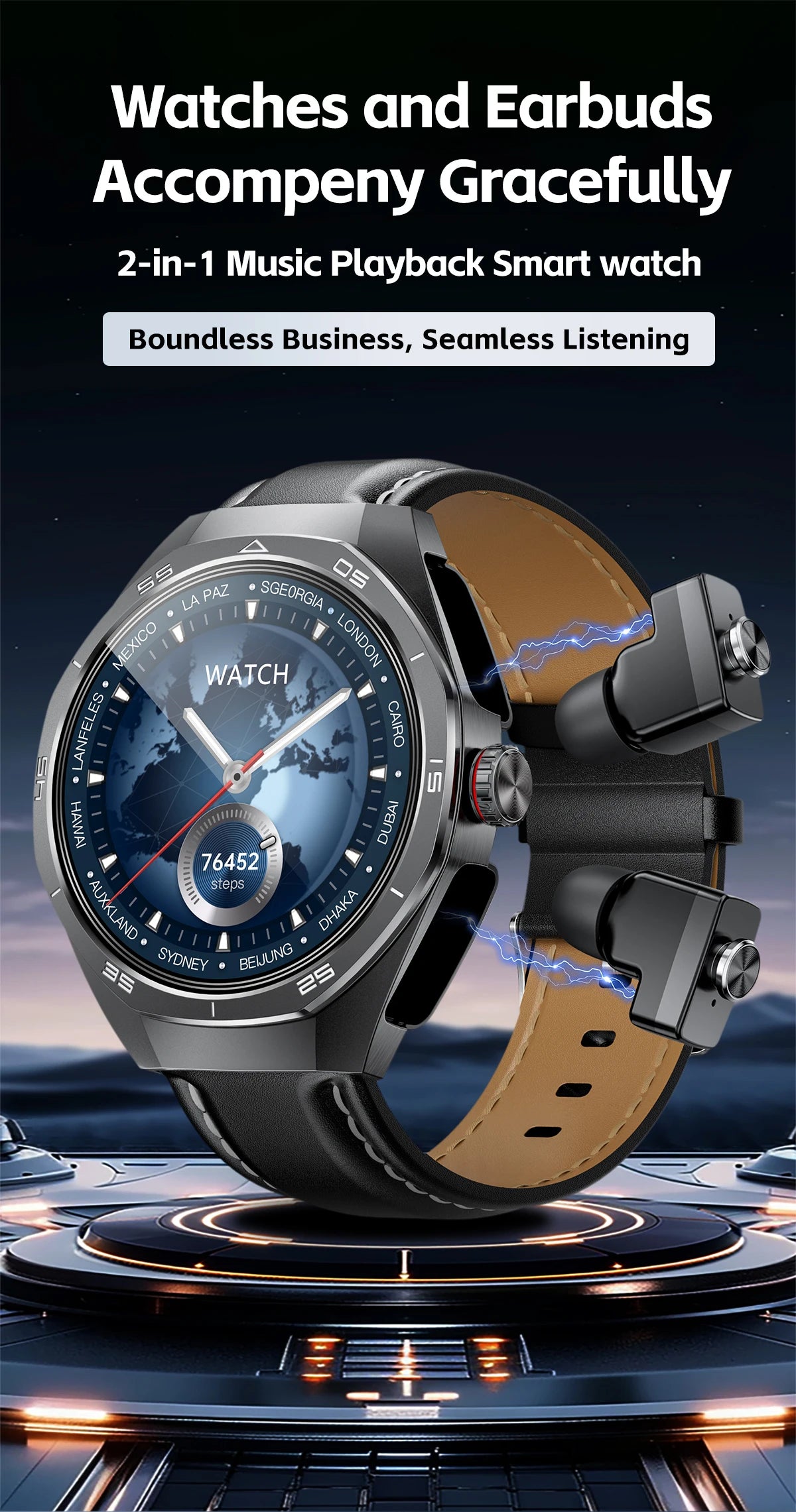 2025 LIGE 2-in-1 Smartwatch Men – NFC, Built-in TWS Earphones, 1.53-inch HD AMOLED, Bluetooth Call, Fitness & Sports Smartwatch