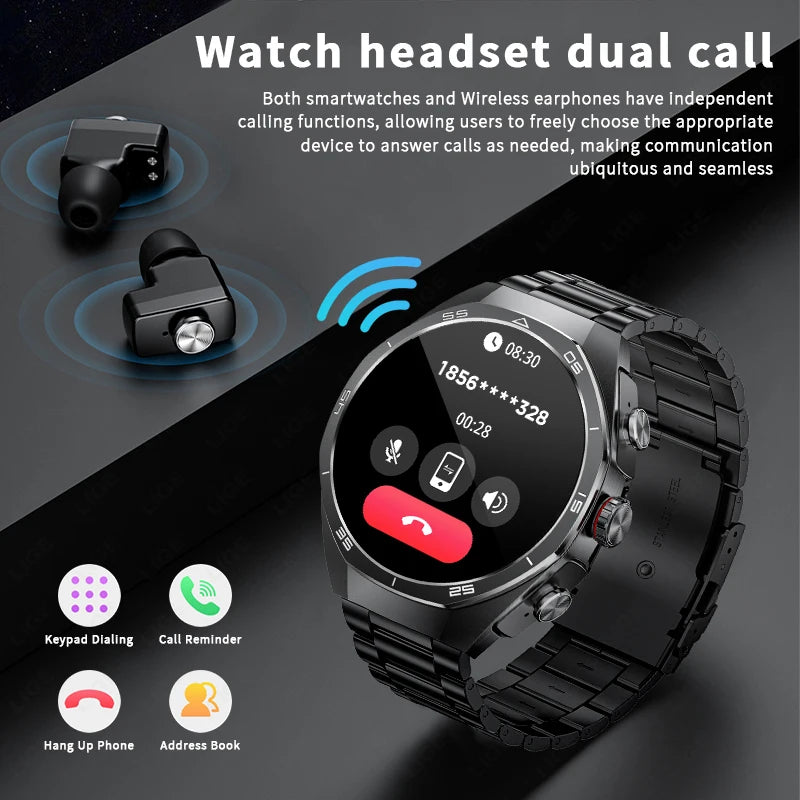 2025 LIGE 2-in-1 Smartwatch Men – NFC, Built-in TWS Earphones, 1.53-inch HD AMOLED, Bluetooth Call, Fitness & Sports Smartwatch
