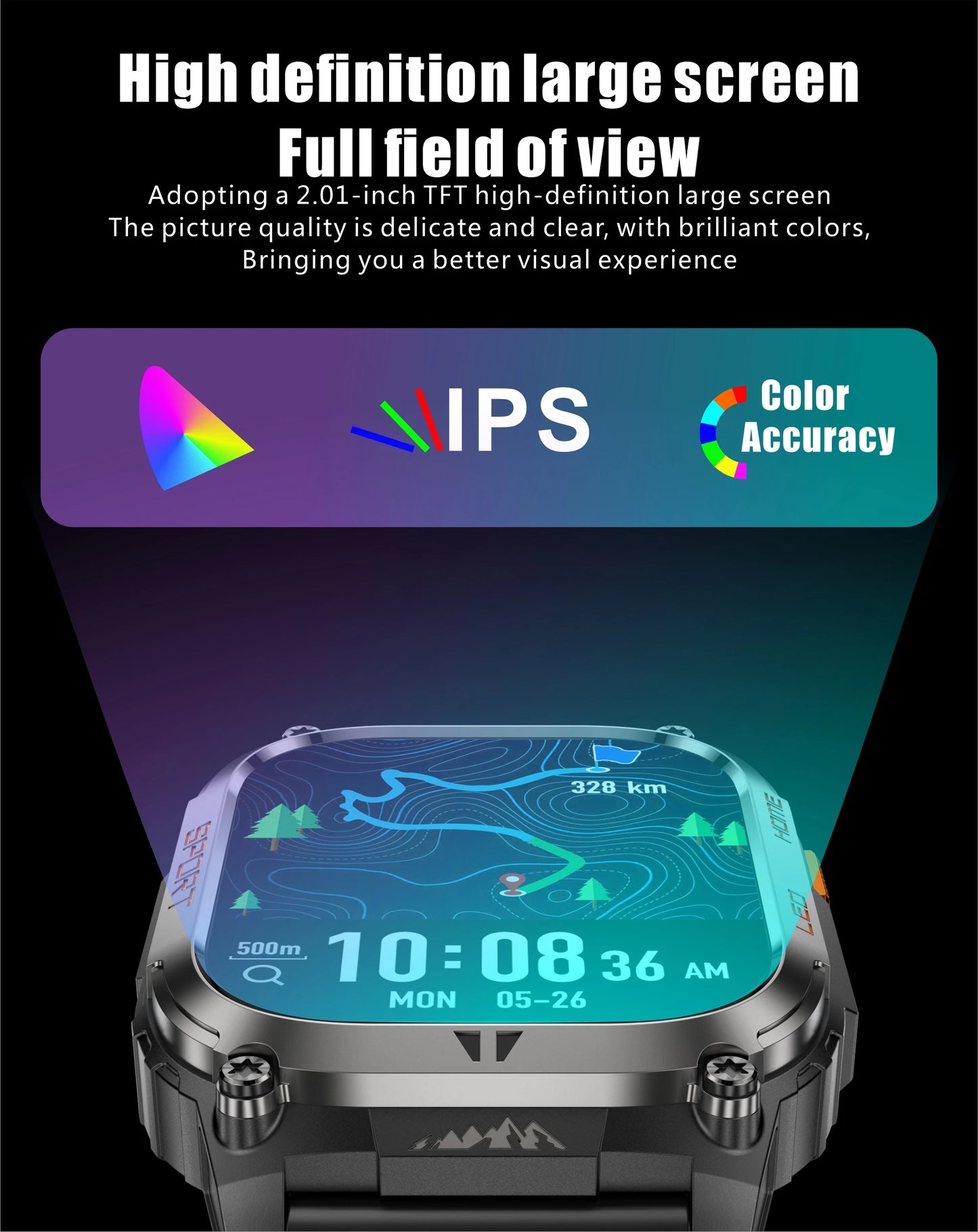 LIGE 2025 Smartwatch Men – 2.01" HD AMOLED, GPS, IP68 Waterproof, Outdoor Sports, LED Flashlight, Bluetooth Calls