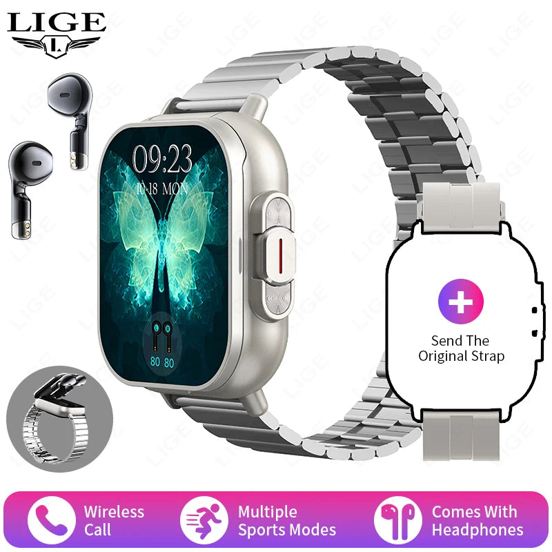 NFC Smartwatch 2-in-1 with Bluetooth Headphones & Health Tracking