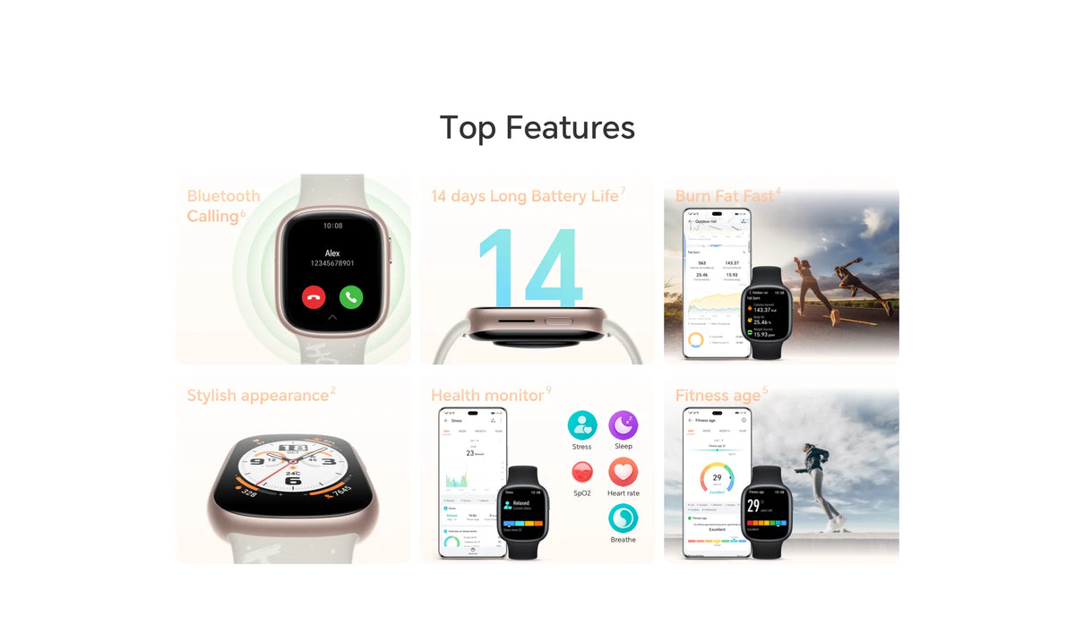 ساعة HONOR Watch 4 الذكية - شاشة AMOLED مقاس 1.75 بوصة، نظام تحديد المواقع العالمي (GPS)، معدل ضربات القلب ونسبة الأكسجين في الدم (SpO₂)، بلوتوث 5.2، مقاومة للماء حتى عمق 5 أمتار، بطارية تدوم 14 يومًا | تاجي تيك
