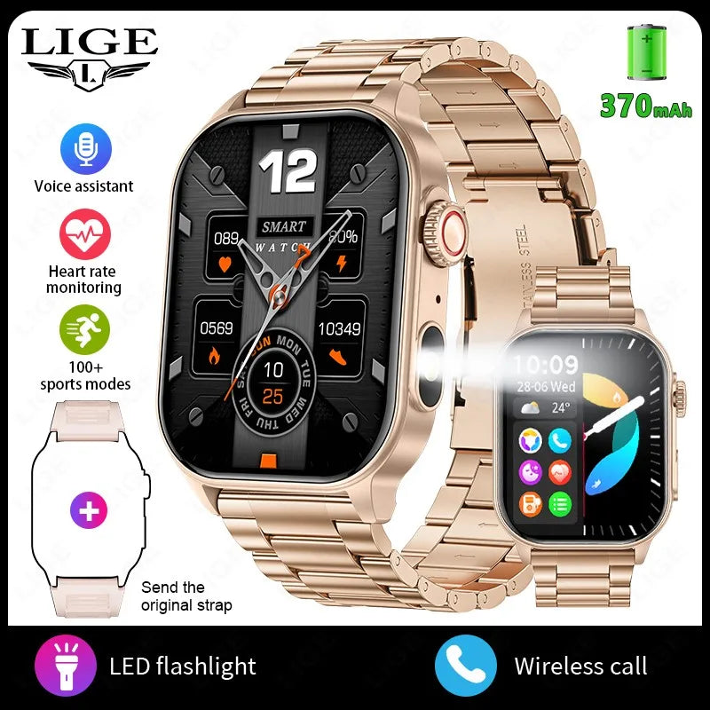 LIGE 2025 Smartwatch Men & Women – 2.01" HD TFT, Fitness & Health Monitor, LED Flashlight, Bluetooth Call, Sports Smartwatch