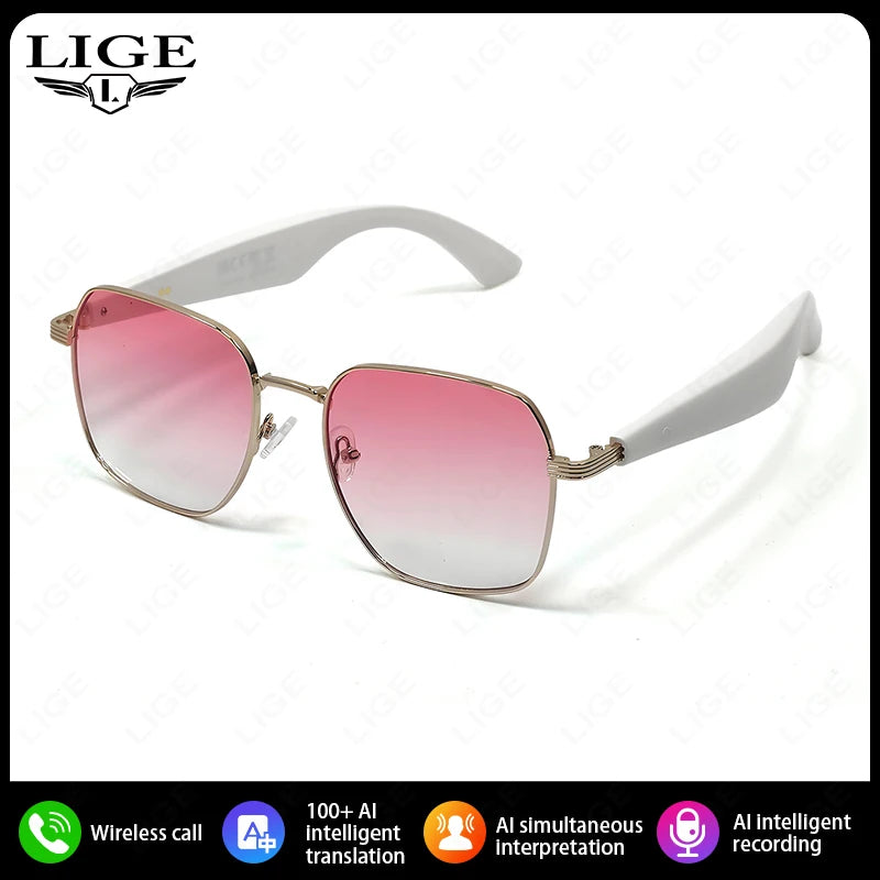 LIGE BWGY300 Smart Glasses 2025 – Women's Bluetooth Sunglasses, AI Translation, UV400, Music & Calls