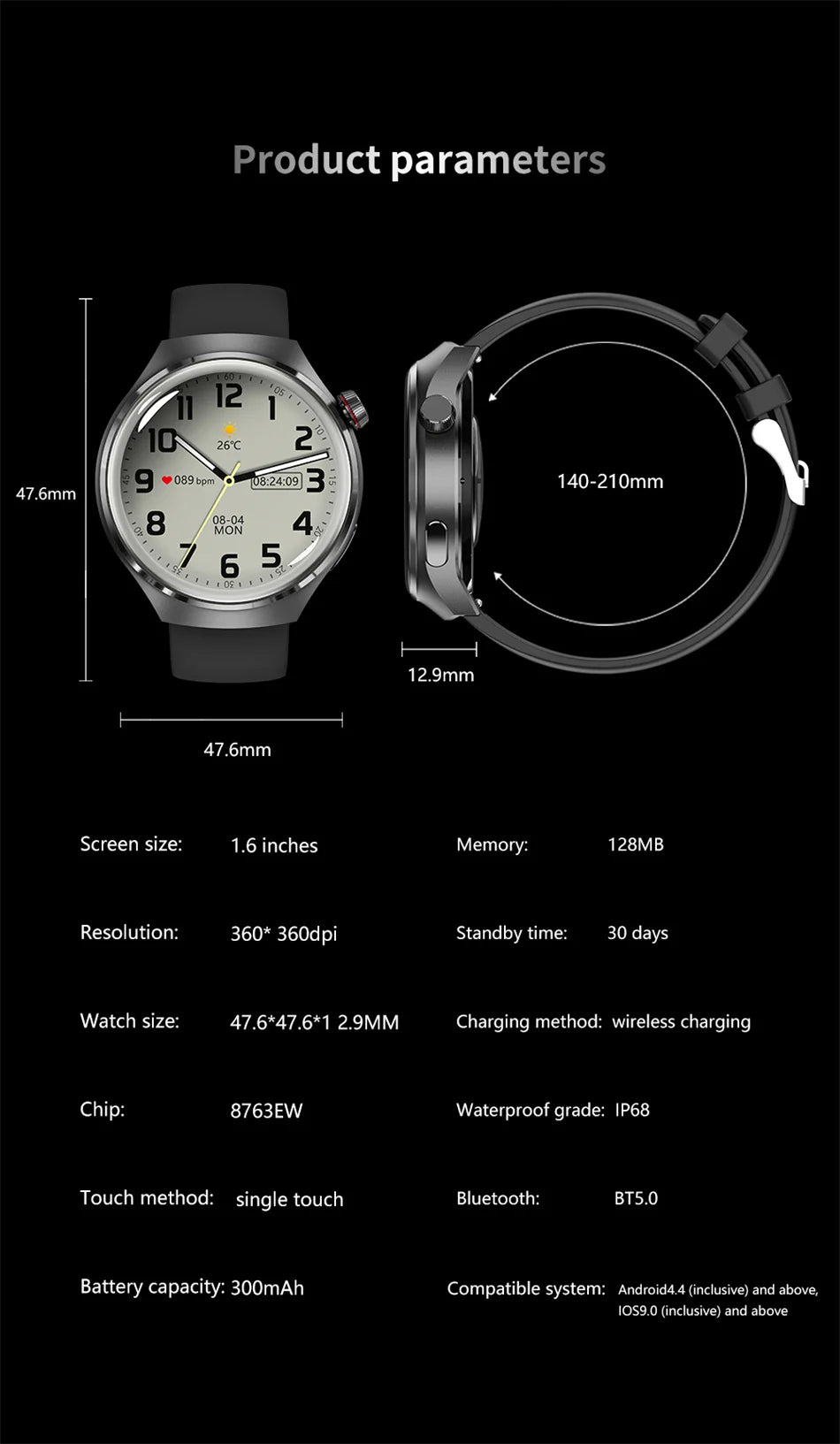 ساعة تشيبير GT4 برو الرياضية الذكية للرجال والنساء - شاشة AMOLED، معدل ضربات القلب، ضغط الدم، مراقبة النوم، مكالمات بلوتوث، مقاومة للماء IP68 | تاجي تيك