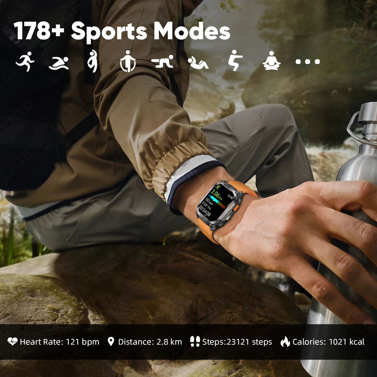 LIGE 2025 Smartwatch Men – 2.01" HD AMOLED, GPS, IP68 Waterproof, Outdoor Sports, LED Flashlight, Bluetooth Calls