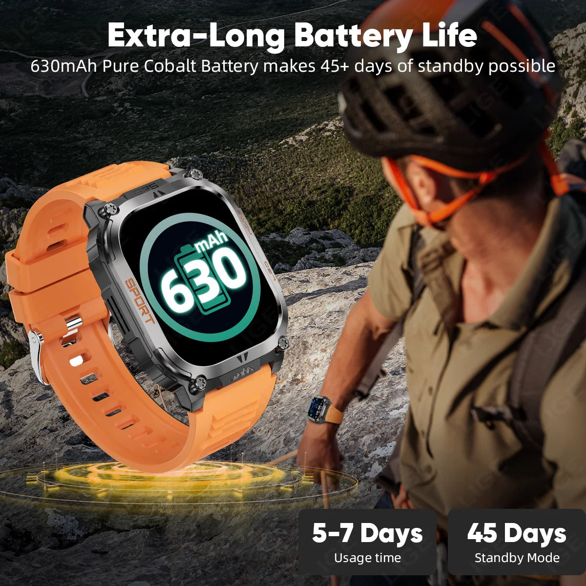 LIGE 2025 Smartwatch Men – 2.01" HD AMOLED, GPS, IP68 Waterproof, Outdoor Sports, LED Flashlight, Bluetooth Calls