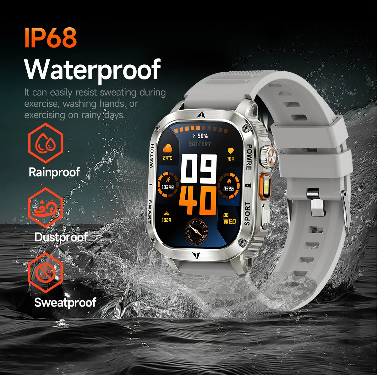 LIGE 2025 Premium Military Smartwatch Men – Outdoor Sports Tracker, Bluetooth Call, Flashlight, IP68 Waterproof, 400 mAh Battery