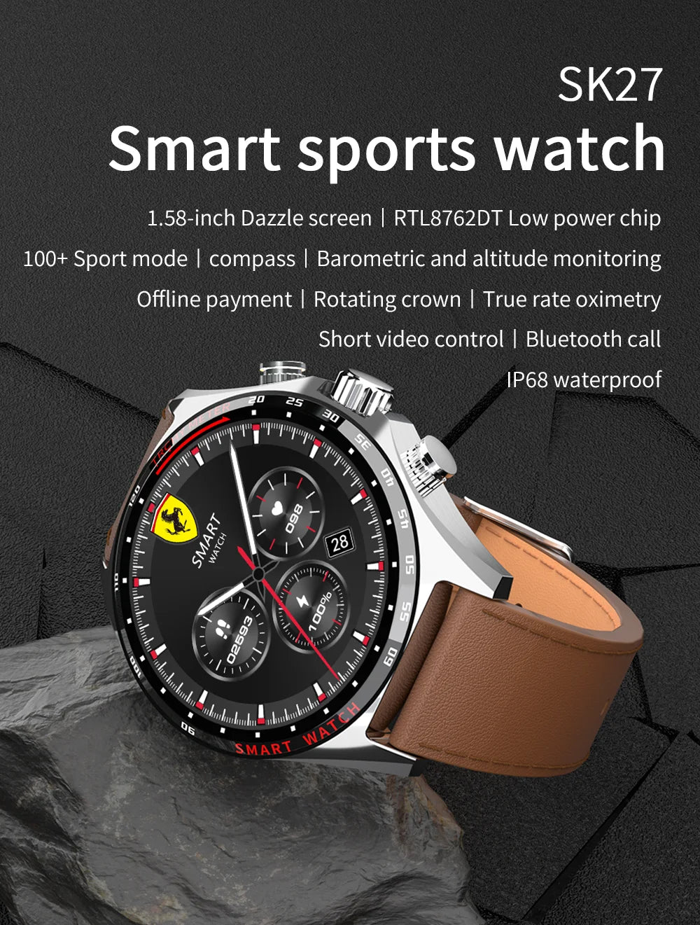 LIGE Outdoor Smartwatch 2025 – Wasserdicht, GPS, Höhenmesser, Kompass, NFC & 410 mAh Akku für Männer