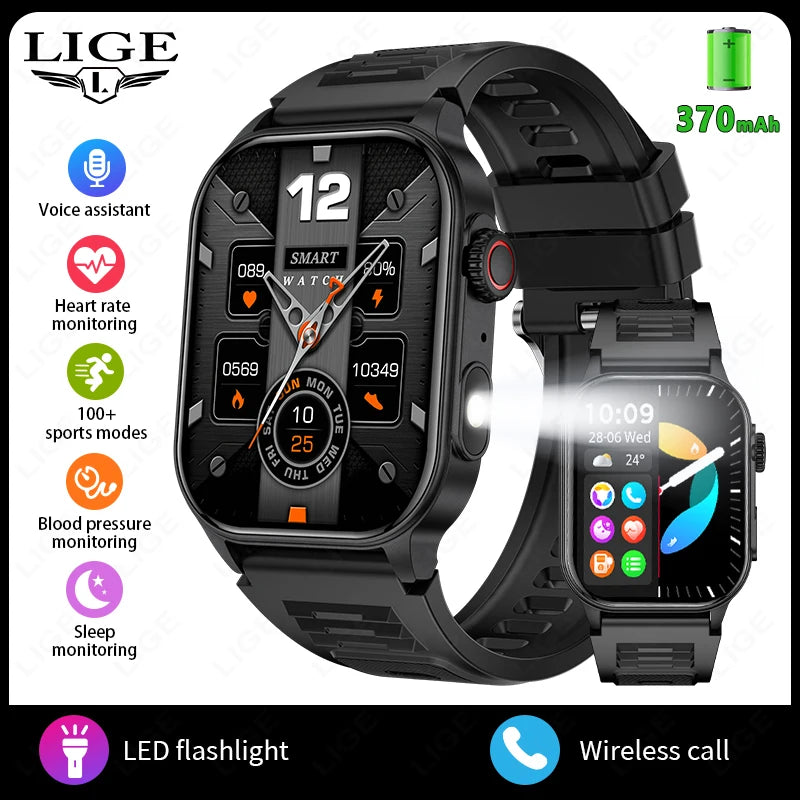 LIGE 2025 Smartwatch Men & Women – 2.01" HD TFT, Fitness & Health Monitor, LED Flashlight, Bluetooth Call, Sports Smartwatch