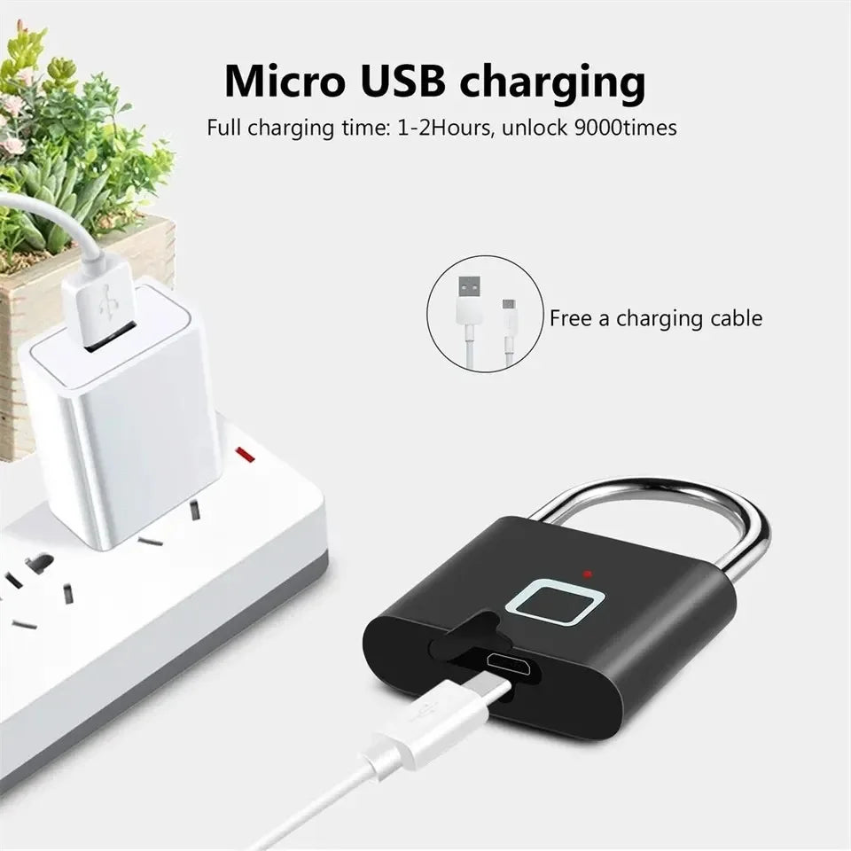 HEE RAK Smart Fingerabdruck-Vorhängeschloss – USB-Ladung, IP67 wasserdicht, tragbar, 0,2 s Schnellöffnung, Diebstahlschutz