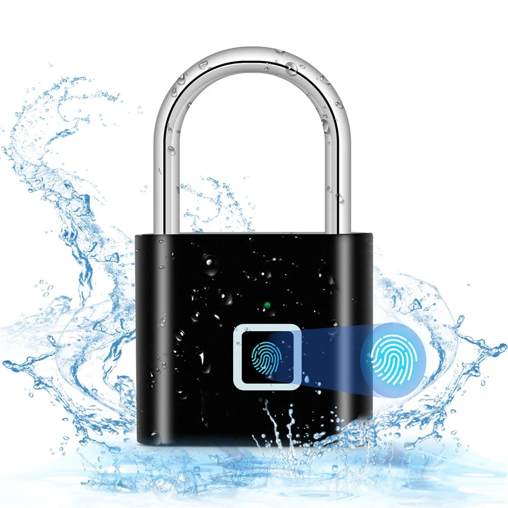 KERUI Smart Fingerabdruck-Vorhängeschloss – USB-Aufladung, IP67 wasserdicht, tragbar, 0,2 s Entsperrung, Diebstahlschutz