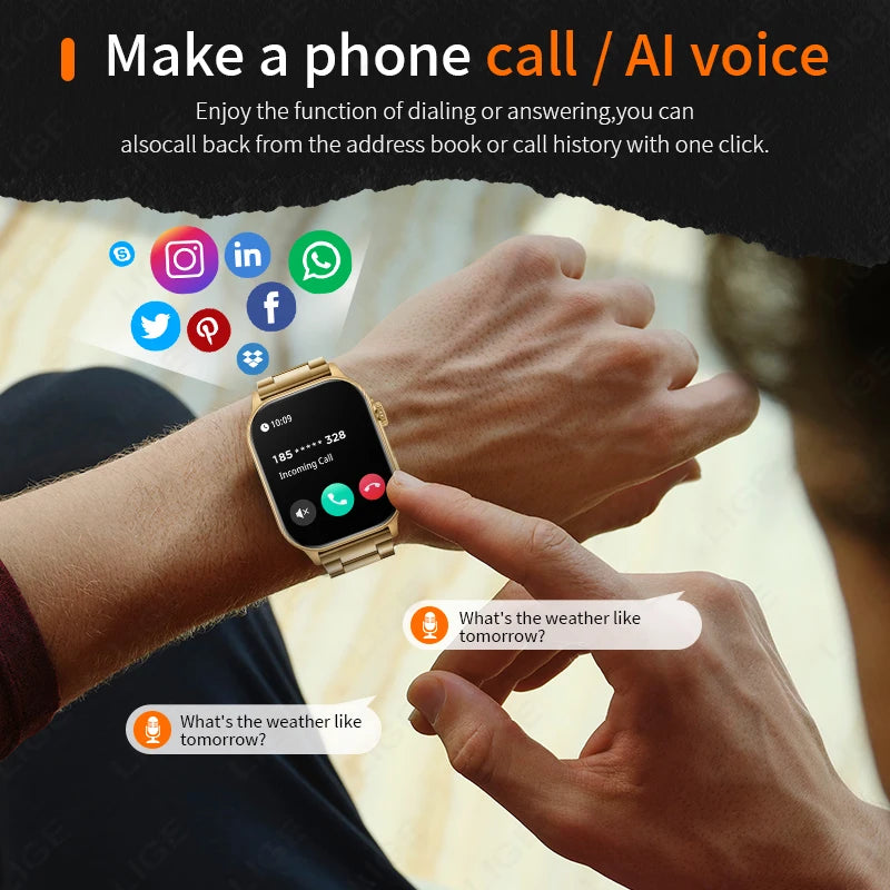 LIGE 2025 Smartwatch Men & Women – 2.01" HD TFT, Fitness & Health Monitor, LED Flashlight, Bluetooth Call, Sports Smartwatch