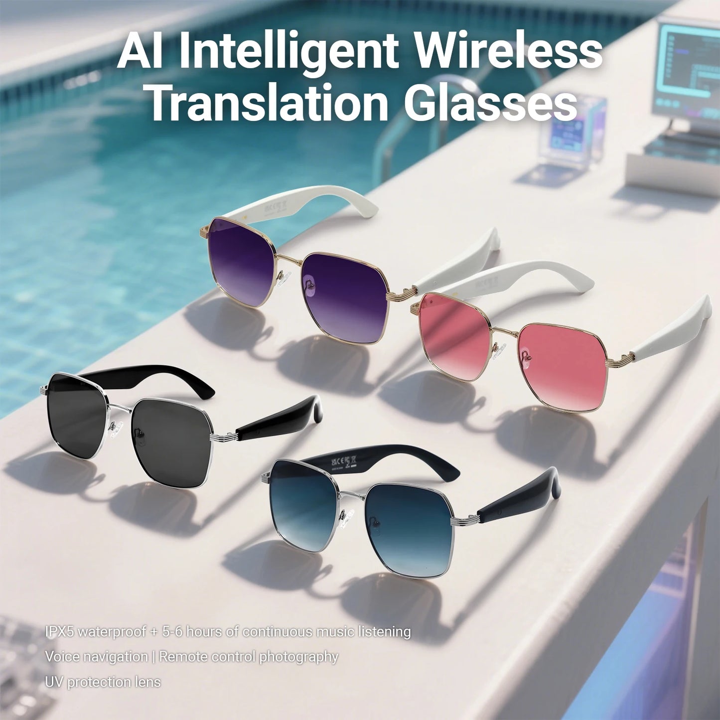 LIGE BWGY300 Smart Glasses 2025 – Women's Bluetooth Sunglasses, AI Translation, UV400, Music & Calls