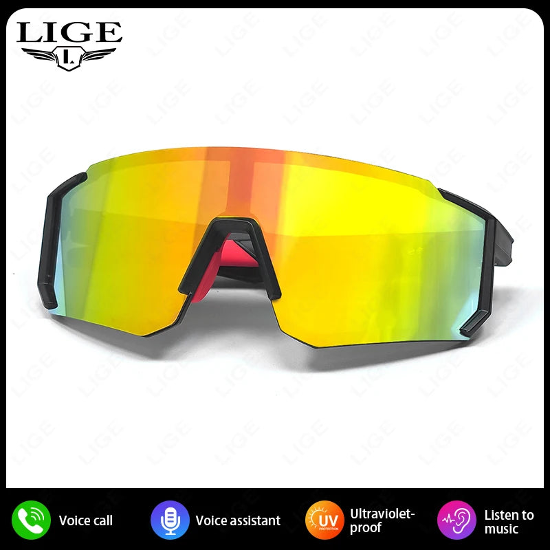 LIGE Smart Cycling Glasses 2025 – Bluetooth Calls, Music & AI Voice Assistant, Outdoor Sports Sunglasses