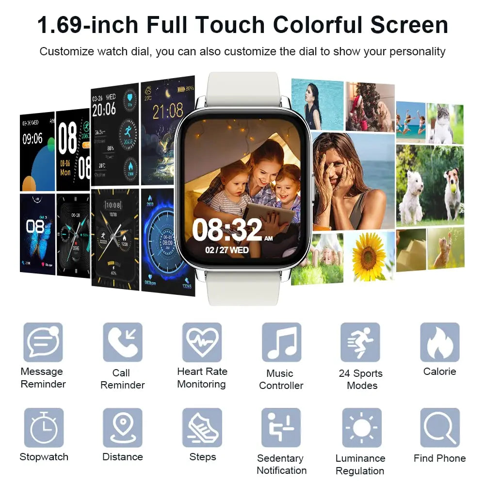 Jxrev Smartwatch 1,69" Touchscreen – Fitness- & Aktivitätstracker für Damen & Herren, Herzfrequenz & Schlafmonitor
