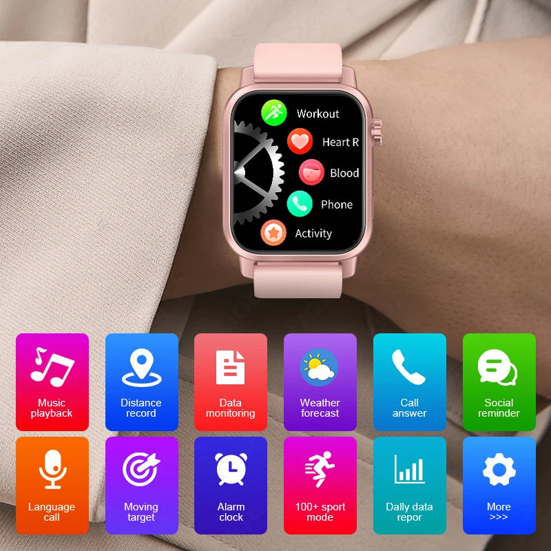 LIGE LED Smartwatch Women – 1.85″ HD Screen, Health Monitor, Fitness Tracker, AI Voice Assistant, Bluetooth Call