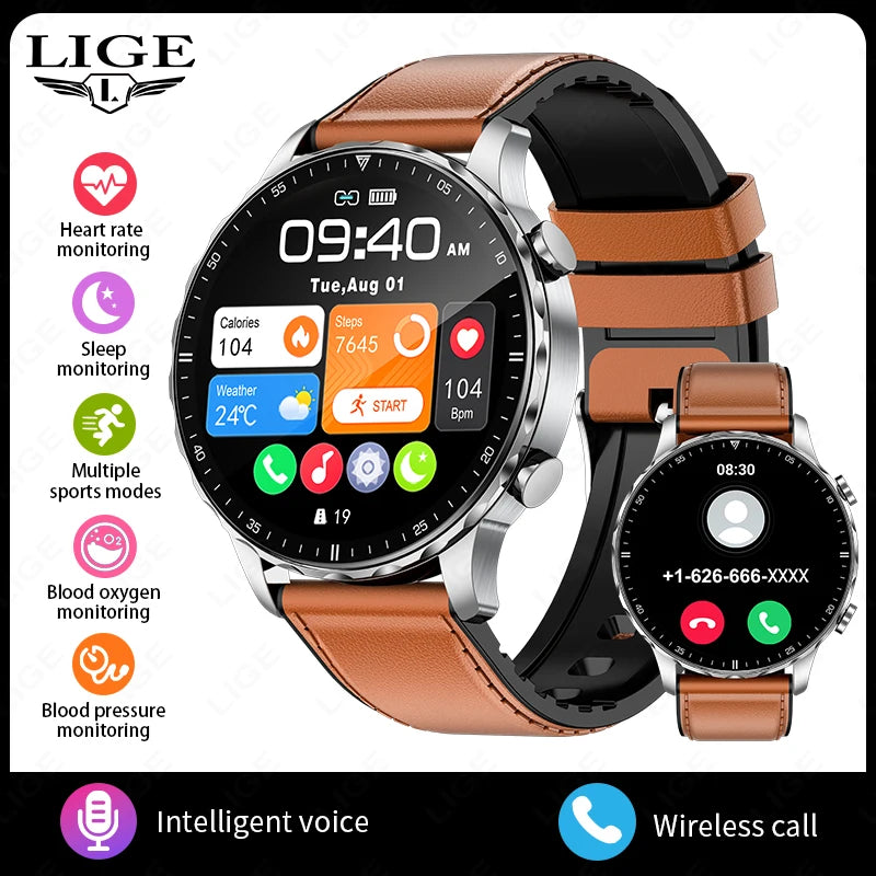 LIGE Smartwatch for Men – Bluetooth Call, Fitness & Sports Tracker, IP68 Waterproof