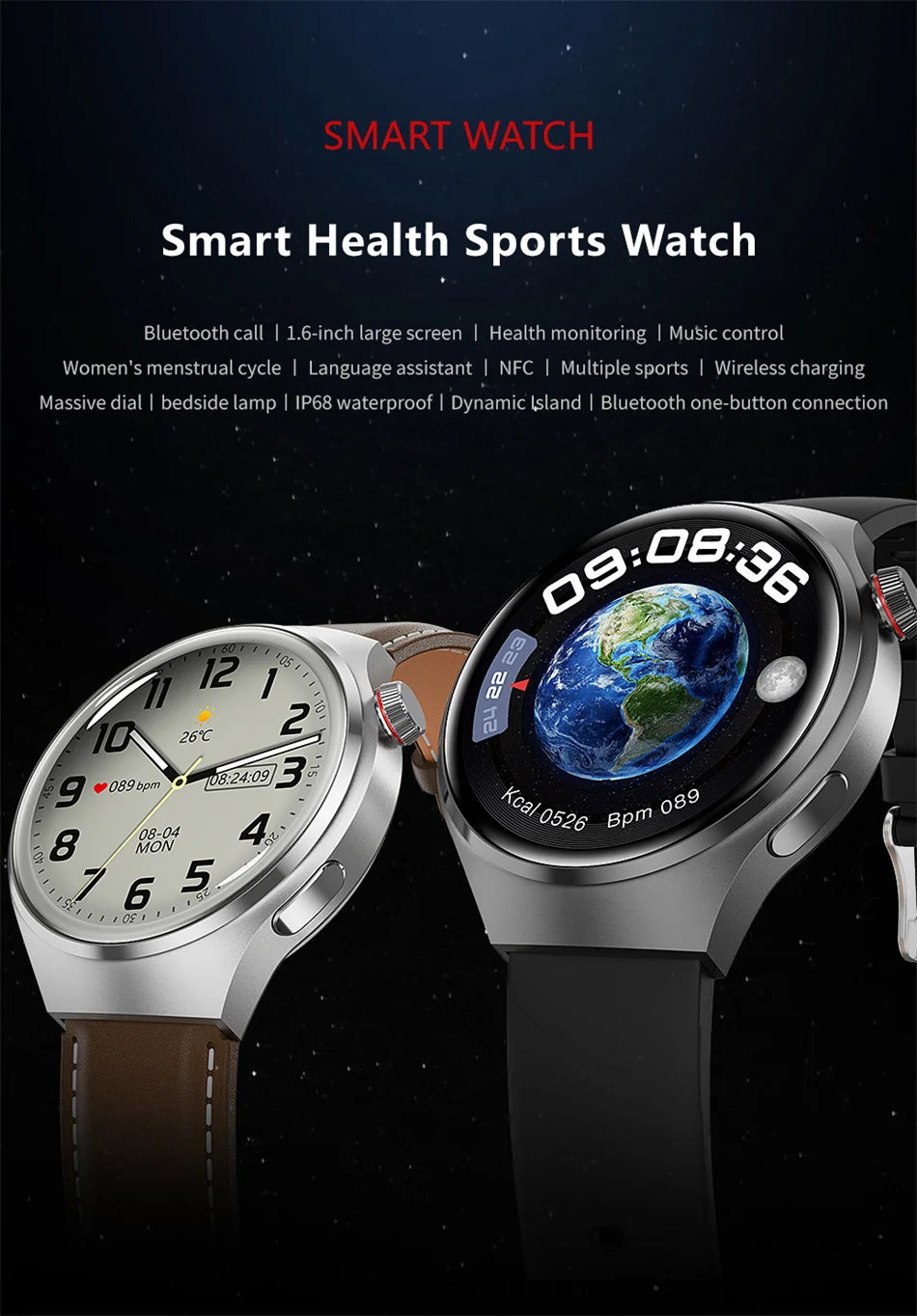 ChiBear GT4 Pro Smartwatch 2025 – 1,6" AMOLED, Bluetooth-Anrufe, Blutdruck & SpO₂, GPS-Tracker, Kompass, IP68 Wasserdicht