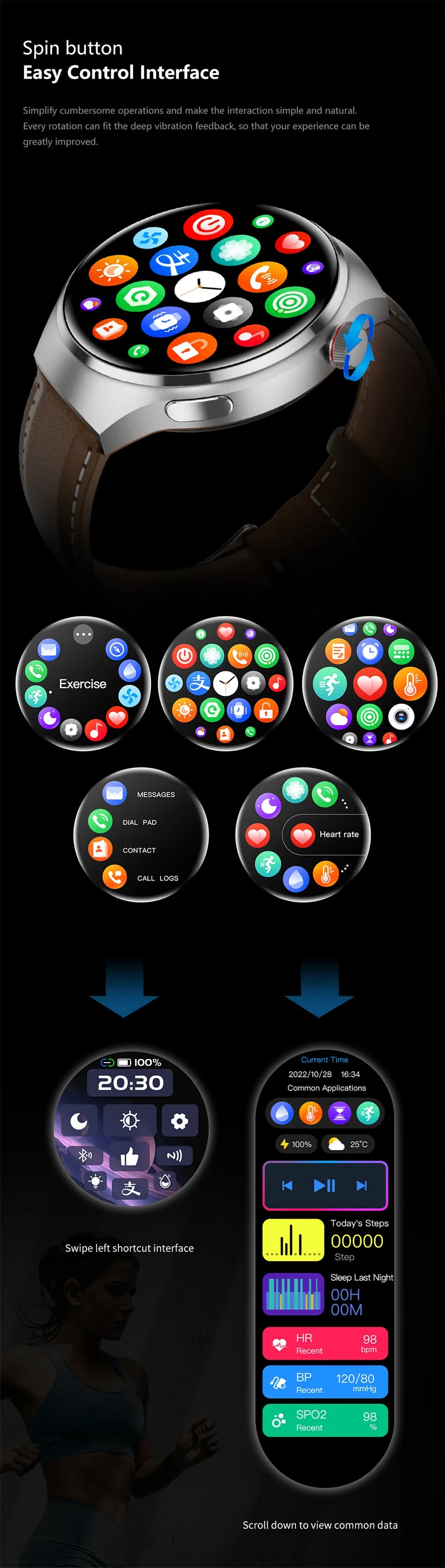 ساعة تشيبير GT4 برو الرياضية الذكية للرجال والنساء - شاشة AMOLED، معدل ضربات القلب، ضغط الدم، مراقبة النوم، مكالمات بلوتوث، مقاومة للماء IP68 | تاجي تيك
