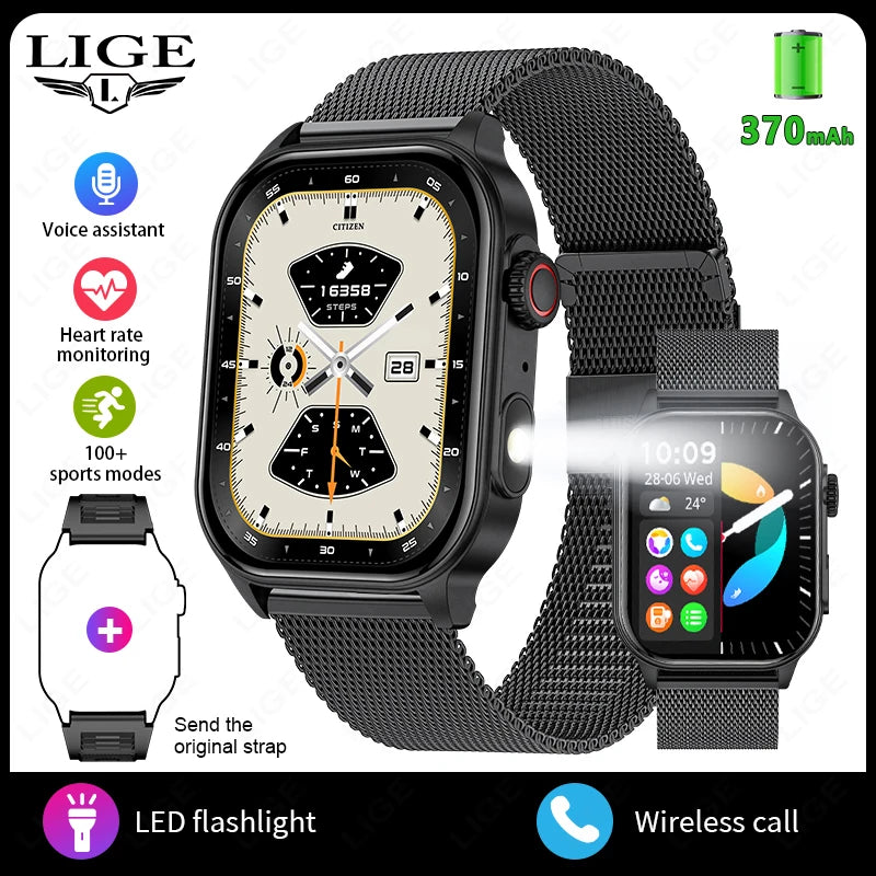 LIGE 2025 Smartwatch Men & Women – 2.01" HD TFT, Fitness & Health Monitor, LED Flashlight, Bluetooth Call, Sports Smartwatch