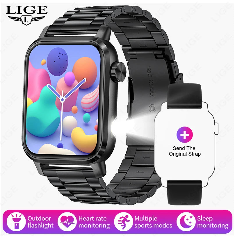 LIGE LED Smartwatch Women – 1.85″ HD Screen, Health Monitor, Fitness Tracker, AI Voice Assistant, Bluetooth Call