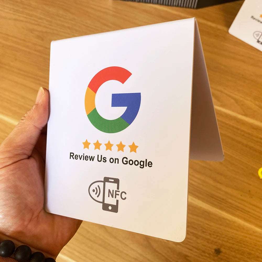 Both Side NFC-enabled Google Review Tap Stand Display Table Coffee shop NFC Card Standup Pedestal Sign