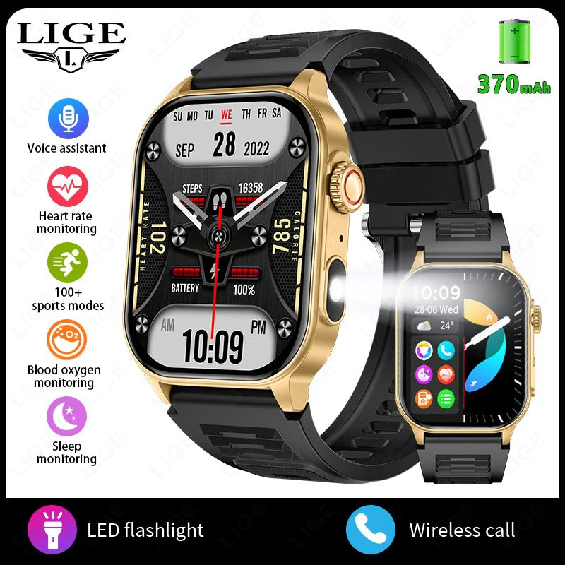LIGE 2025 Smartwatch Men & Women – 2.01" HD TFT, Fitness & Health Monitor, LED Flashlight, Bluetooth Call, Sports Smartwatch