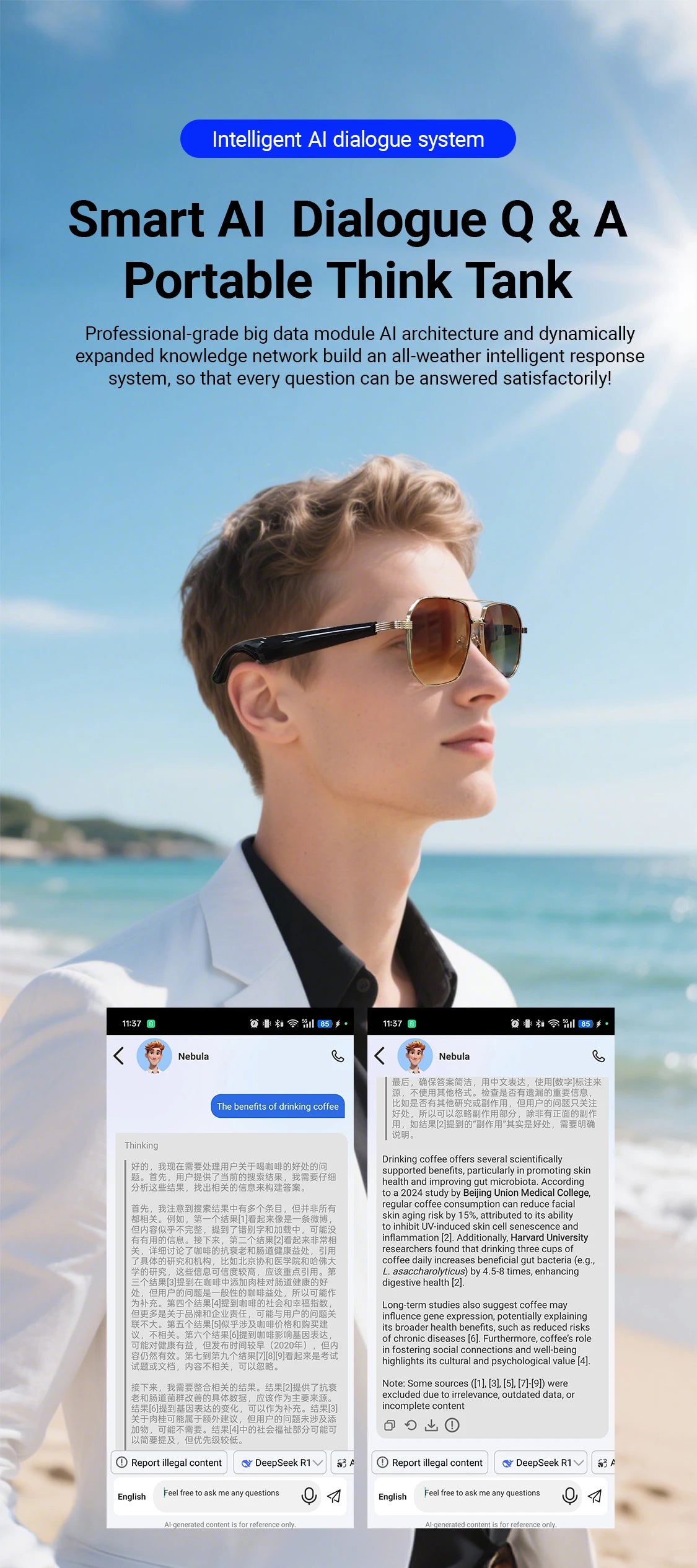 LIGE BWGY300 Smart Glasses 2025 – Women's Bluetooth Sunglasses, AI Translation, UV400, Music & Calls