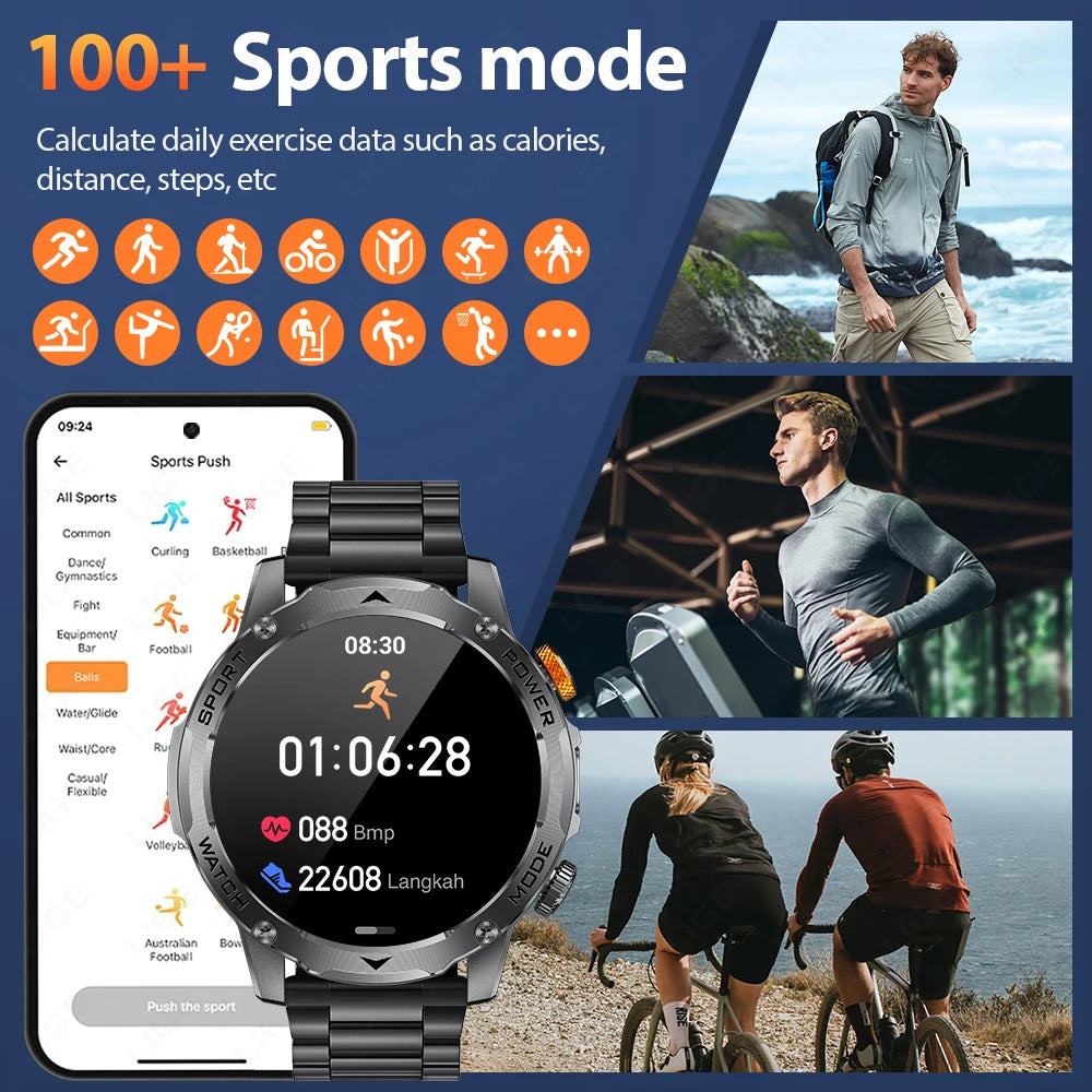 LIGE Smartwatch Men 2025 – 1000 mAh Battery, Outdoor, Bluetooth Call, Sports & Flashlight