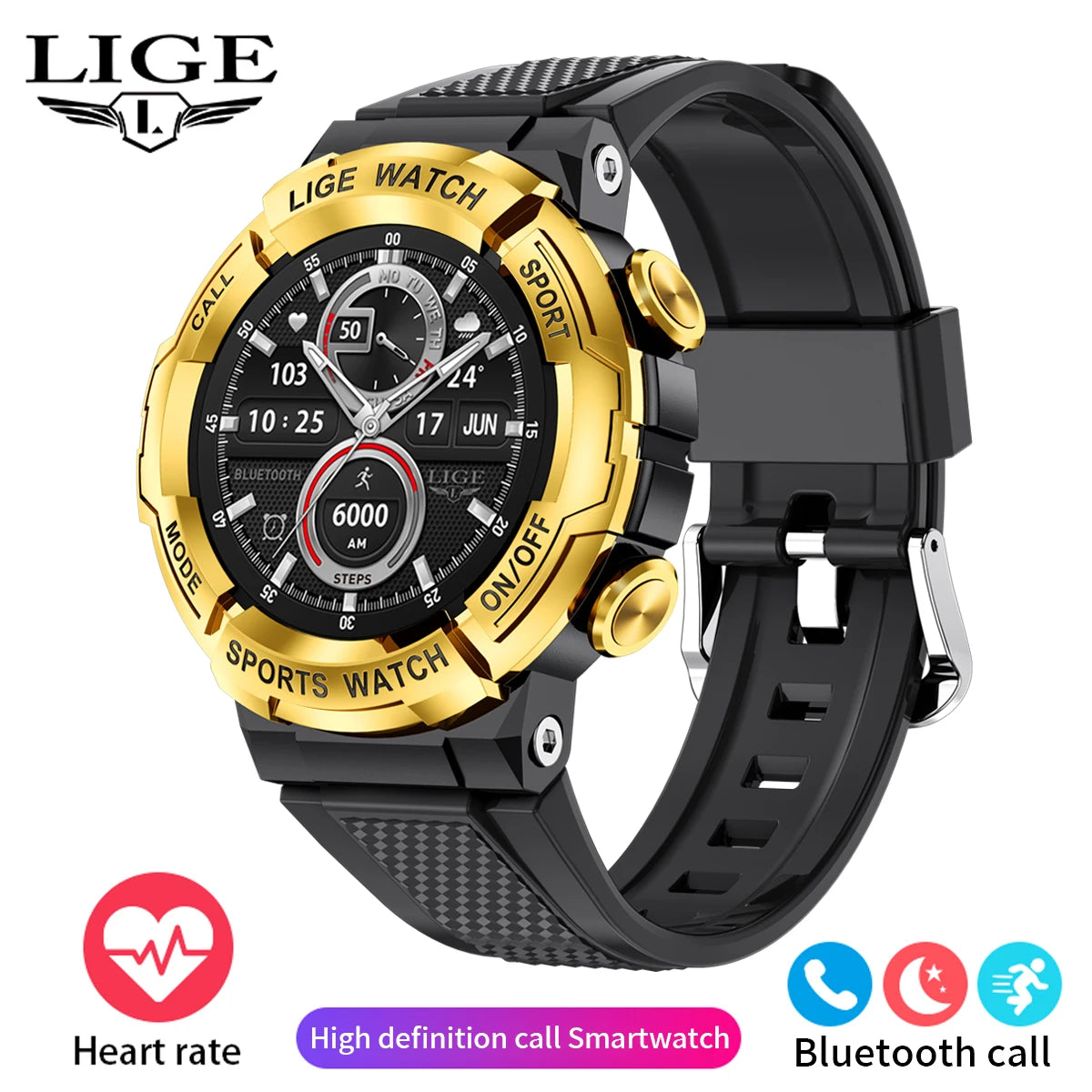 LIGE 2024 Outdoor Smartwatch for Men – Bluetooth Call, Compass, Fitness & Health Monitor, IP68 Waterproof, 1.52" IPS Display