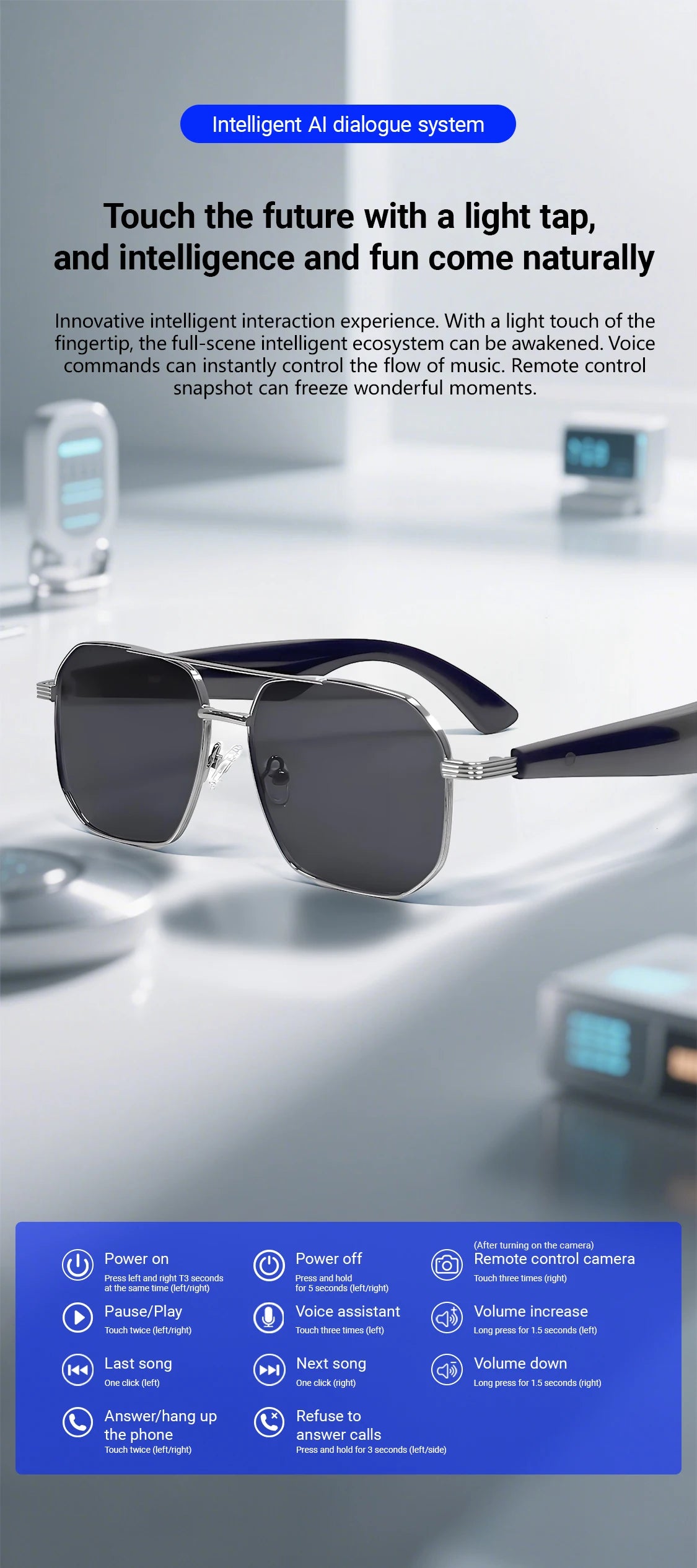 LIGE BWGY300 Smart Glasses 2025 – Women's Bluetooth Sunglasses, AI Translation, UV400, Music & Calls