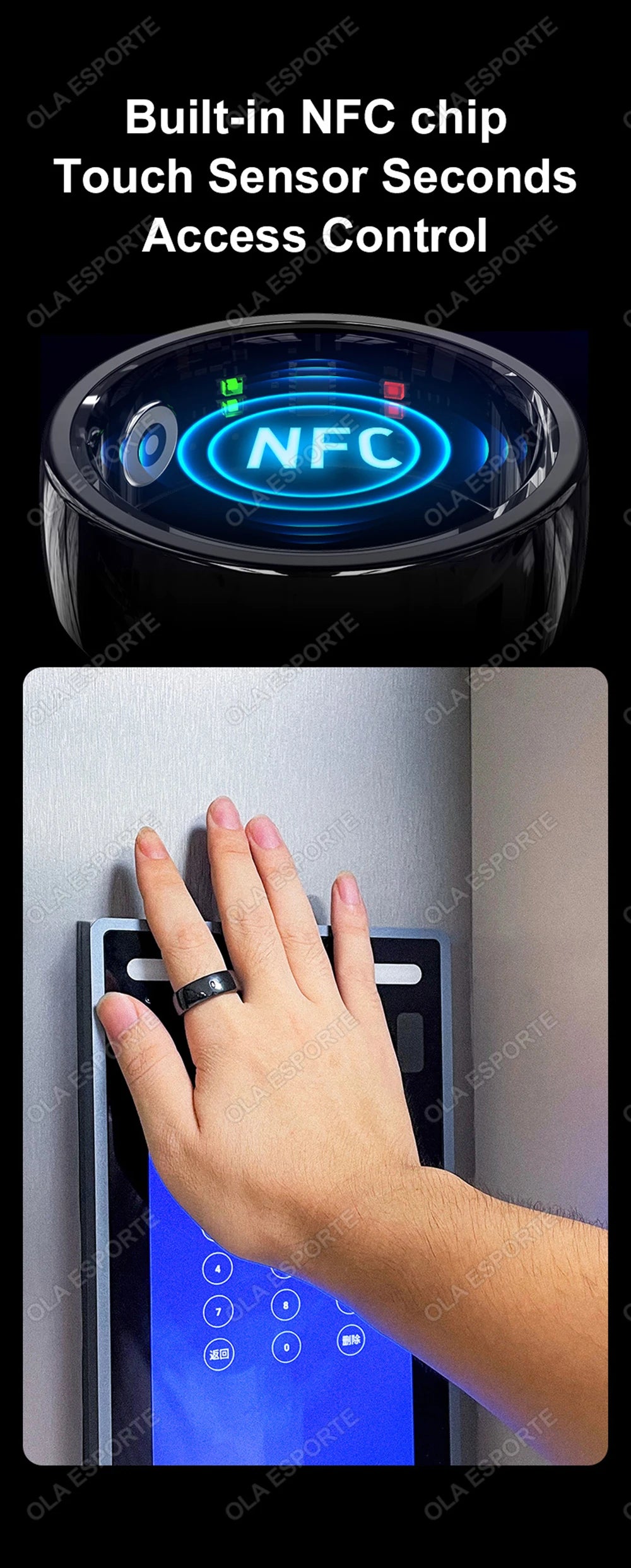 XMSJ NFC Smart Ring 2025 – Keramik, LED, 5ATM Wasserdicht, Gesundheits- & Fitness-Tracking, Gestensteuerung, Multisport