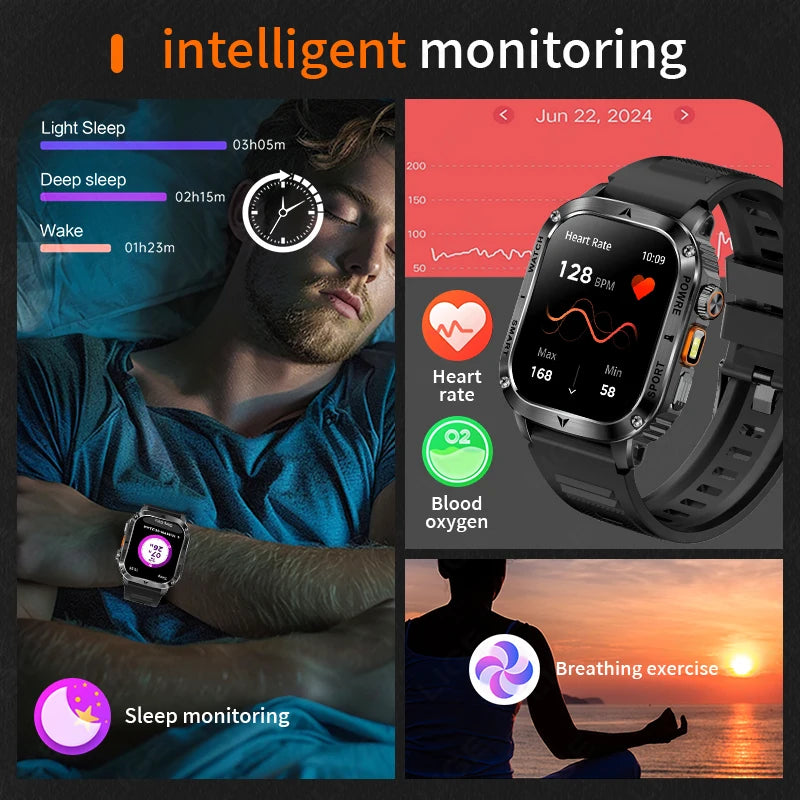 LIGE 2025 Premium Military Smartwatch Men – Outdoor Sports Tracker, Bluetooth Call, Flashlight, IP68 Waterproof, 400 mAh Battery