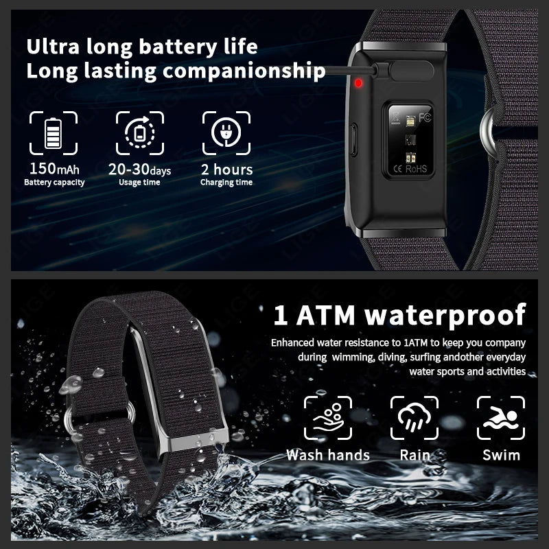 LIGE 2025 Smartwatch Männer & Frauen – Bildschirmloses Fitness-Armband, 1ATM Wasserdicht, Herzfrequenz & Gesundheits-Tracker | Taggytech