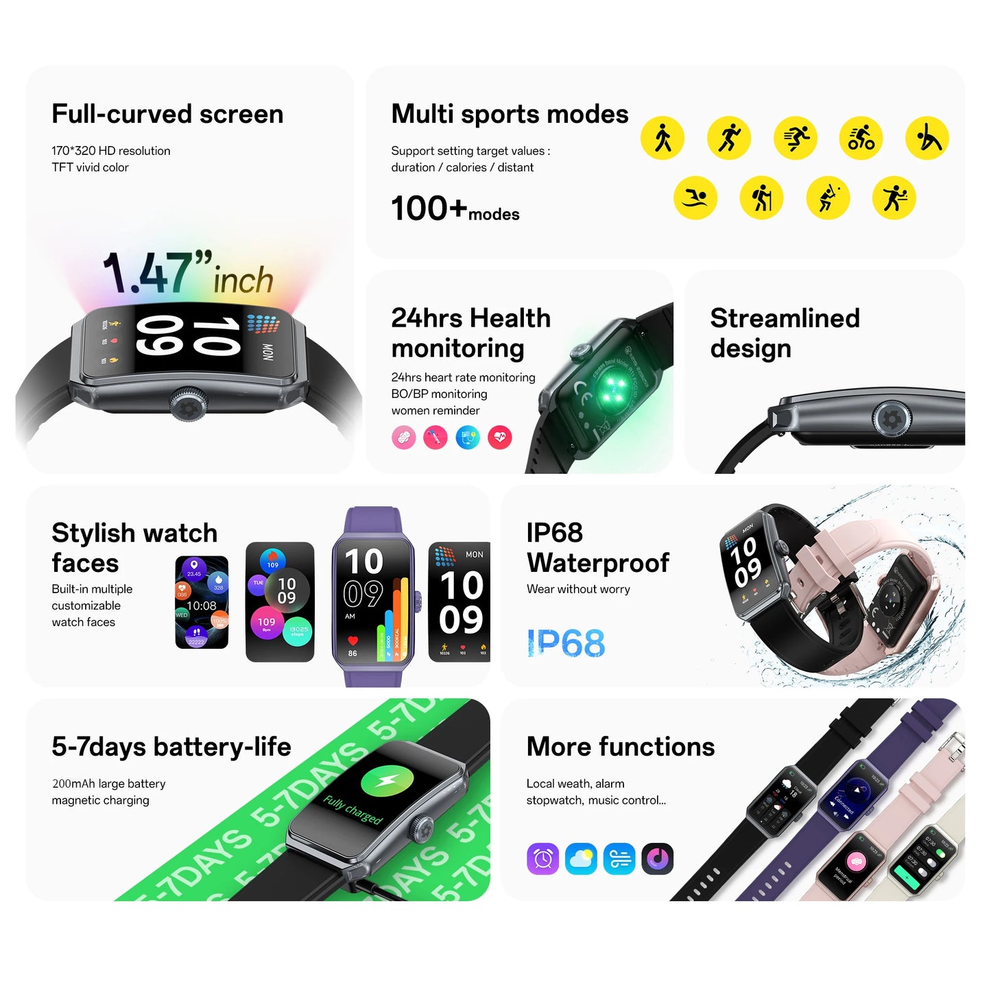2025 New Bluetooth Call Smartwatch for Women, AI Voice Assistant Fitness Tracker, 1.47 Inch 3D Curved Screen Smartwatch, Health Monitor