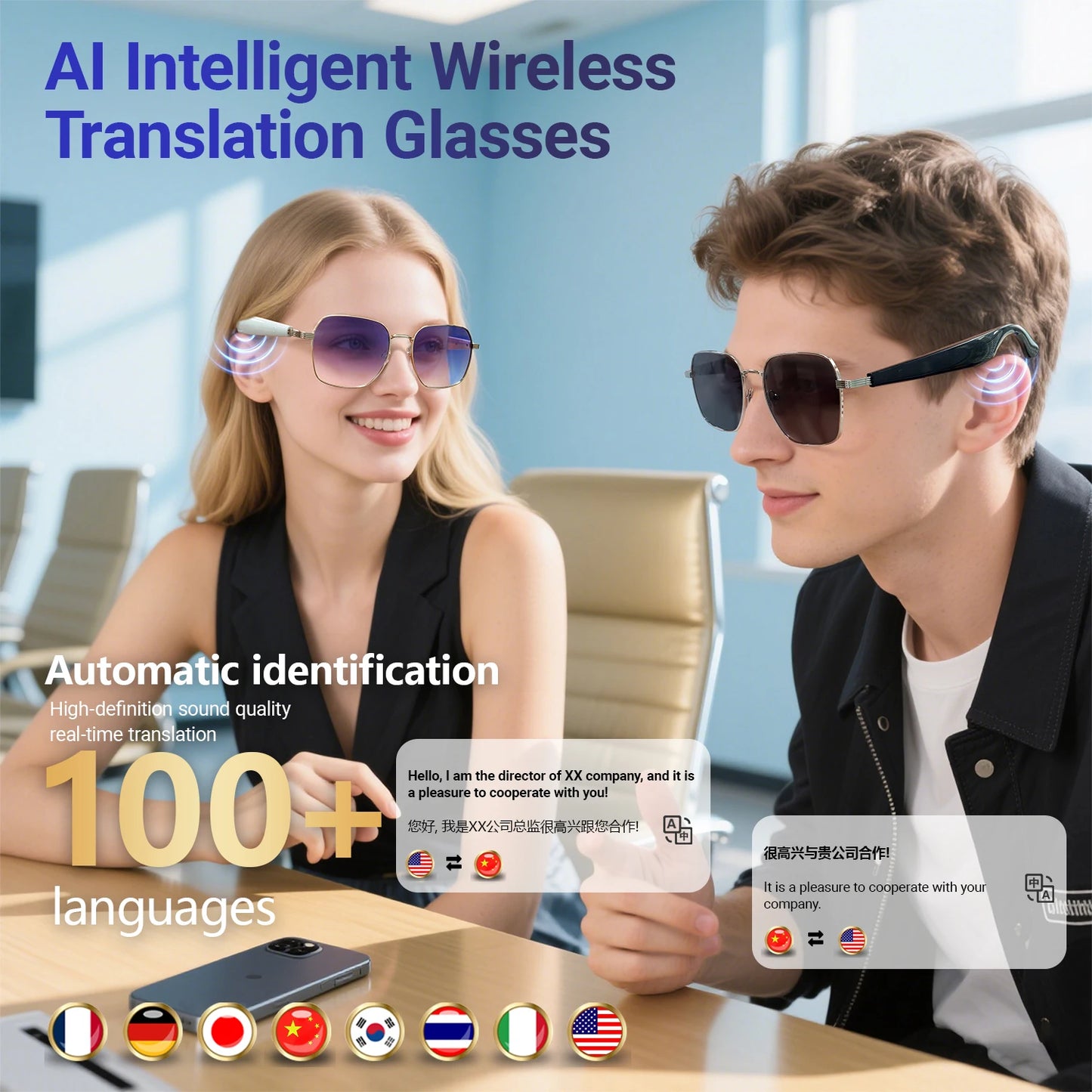 LIGE BWGY300 Smart Glasses 2025 – Women's Bluetooth Sunglasses, AI Translation, UV400, Music & Calls