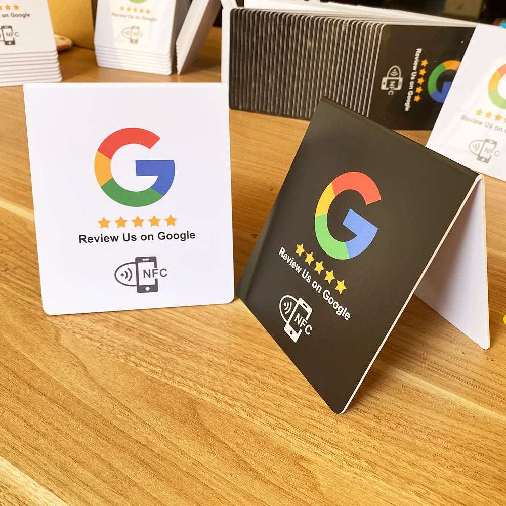 Both Side NFC-enabled Google Review Tap Stand Display Table Coffee shop NFC Card Standup Pedestal Sign