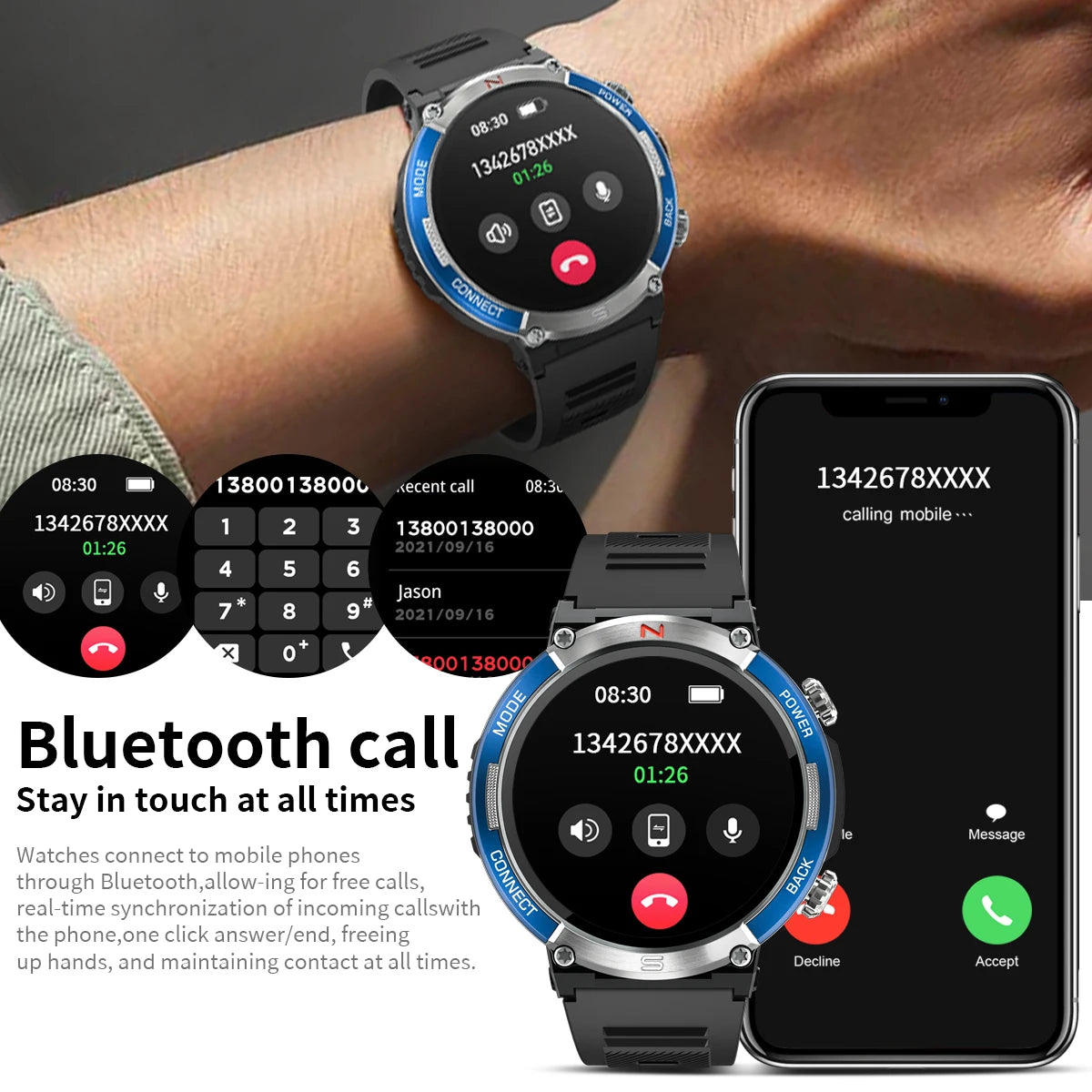 LIGE 2024 Outdoor Smartwatch for Men – Bluetooth Call, Compass, Fitness & Health Monitor, IP68 Waterproof, 1.52" IPS Display