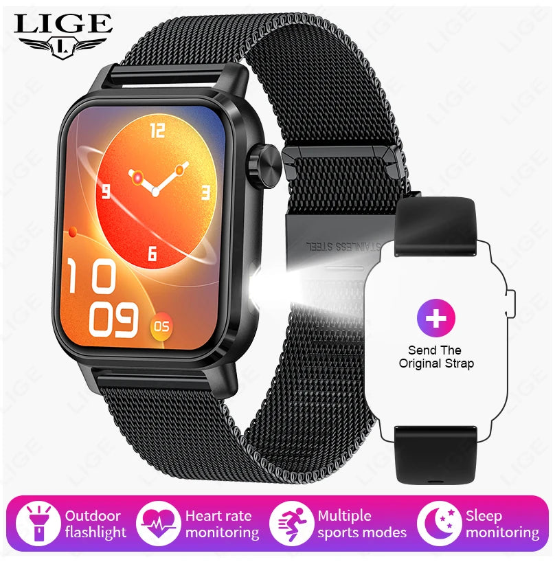 LIGE LED Smartwatch Women – 1.85″ HD Screen, Health Monitor, Fitness Tracker, AI Voice Assistant, Bluetooth Call