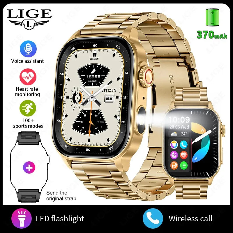 LIGE 2025 Smartwatch Men & Women – 2.01" HD TFT, Fitness & Health Monitor, LED Flashlight, Bluetooth Call, Sports Smartwatch