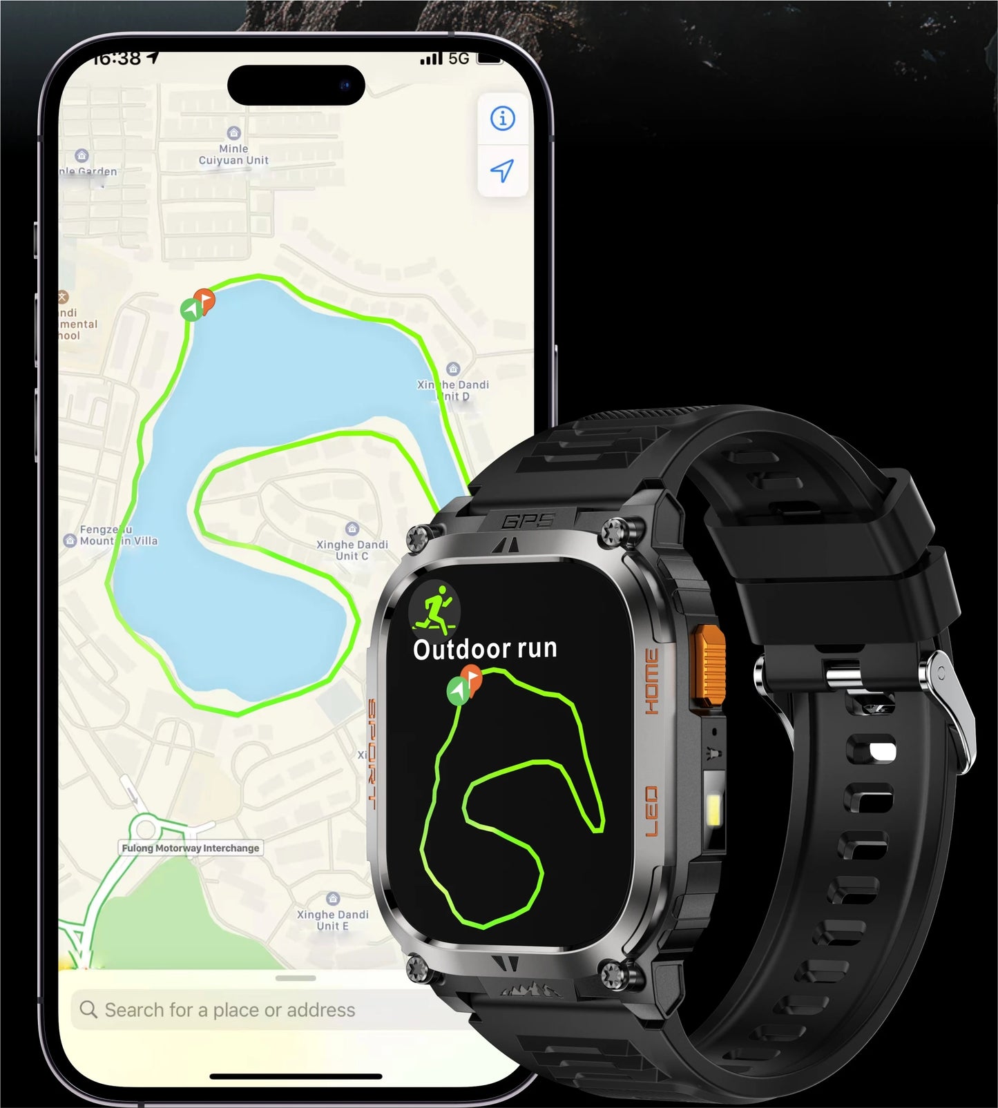 LIGE 2025 Smartwatch Men – 2.01" HD AMOLED, GPS, IP68 Waterproof, Outdoor Sports, LED Flashlight, Bluetooth Calls