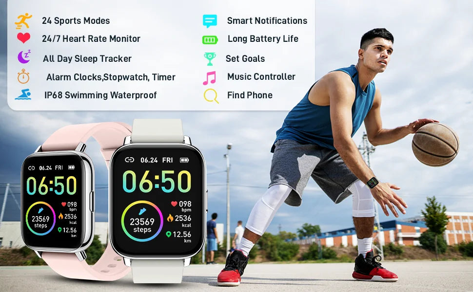 Jxrev Smartwatch 1,69" Touchscreen – Fitness- & Aktivitätstracker für Damen & Herren, Herzfrequenz & Schlafmonitor