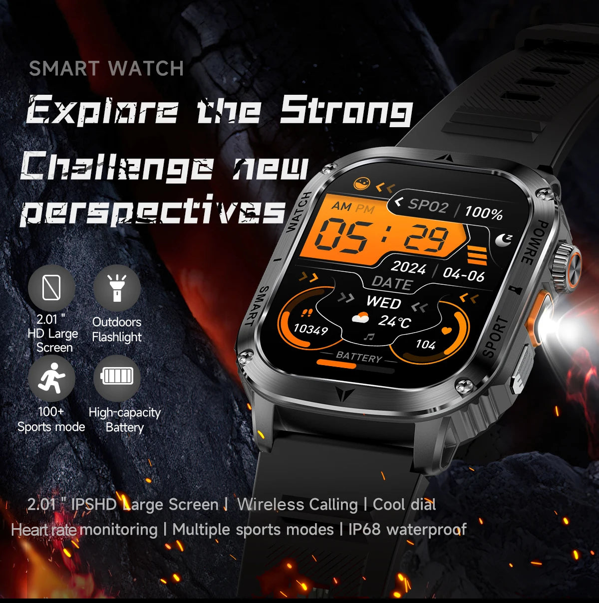 LIGE 2025 Premium Military Smartwatch Men – Outdoor Sports Tracker, Bluetooth Call, Flashlight, IP68 Waterproof, 400 mAh Battery
