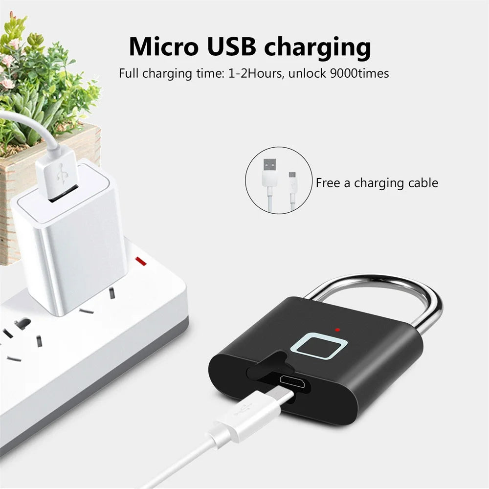 KERUI Smart Fingerabdruck-Vorhängeschloss – USB-Aufladung, IP67 wasserdicht, tragbar, 0,2 s Entsperrung, Diebstahlschutz